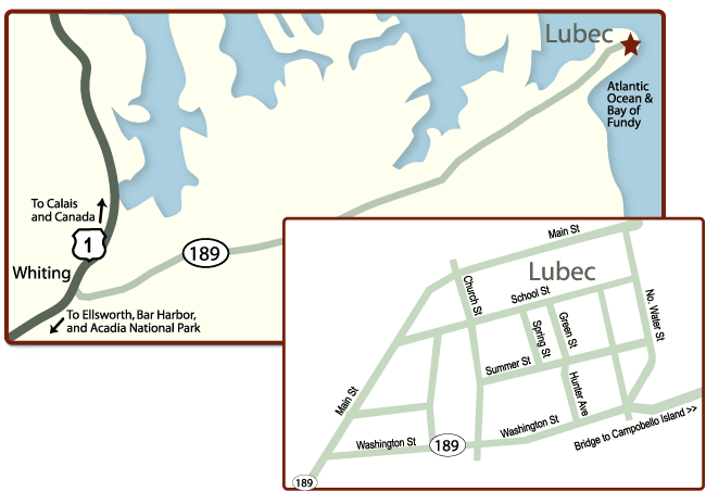 Map and directions to Lubec, Maine and to the Tours of Lubec and Cobscook office.