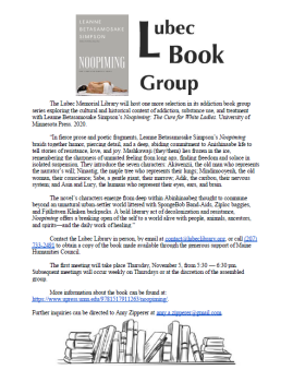 Book Group - "Noopiming: The Cure for White Ladies"