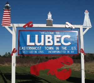 The Lubec town sign